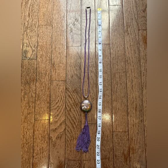 Vintage Freirich Cloisonné Purple Crane Sakura Tree DBL sided Pendant Necklace - Picture 9 of 11